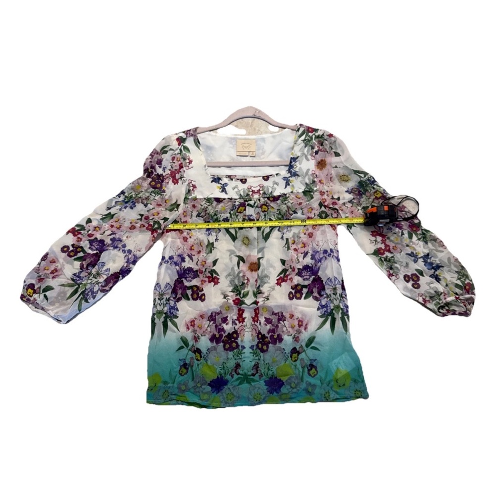 Anthropology beautiful boho silk Elegant Floral Women's Blouse